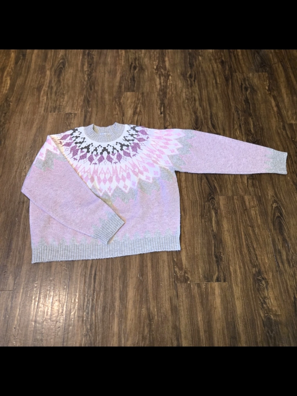 Venus Woman's FairIsle Nortic Cozy Einter Sweater Pink Grey-XL